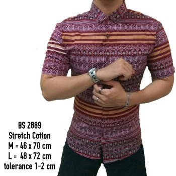 KEMEJA BATIK PENDEK SONGKET PRIA 2889 MERAH PINK CASUAL